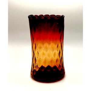 VICTORIAN AMBERINA 6" CELERY VASE - SQUARE RUFFLED TOP - HAND BLOWN - BEAUTIFUL!